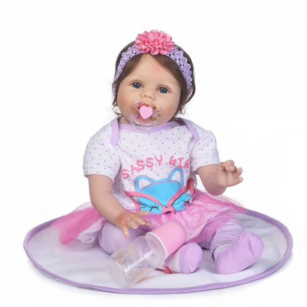 NPK 22" Silicone Lovely Baby Doll with Purple Clothes