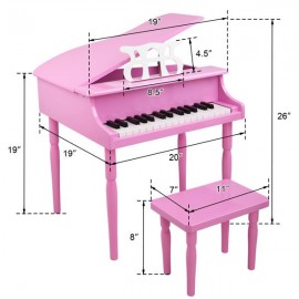 Wooden Toys: 30-key Children's Wooden Piano / Four Feet / with Music Stand, Mechanical Sound Quality,Pink