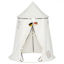 Cotton Yurt Tent With Small Colorful Flags White